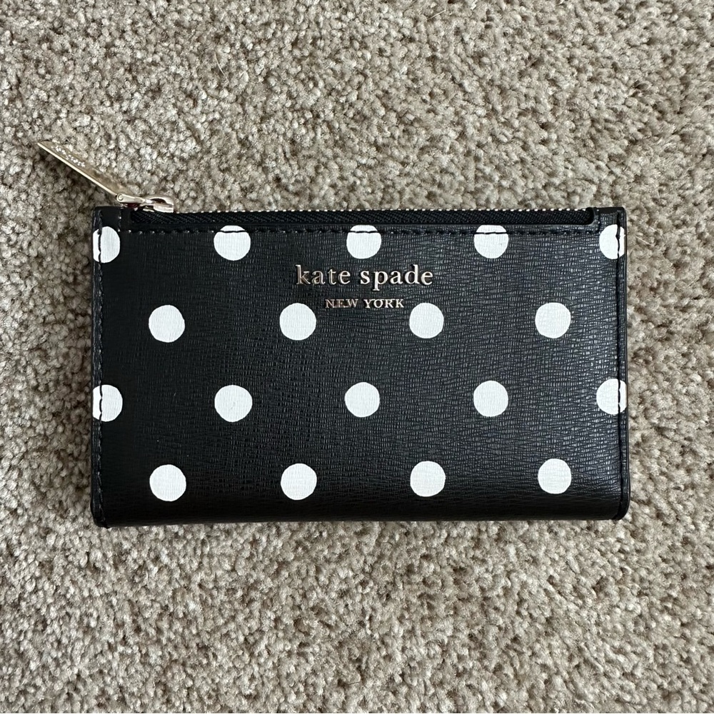 Kate Spade wallet black white polka dot pink interior